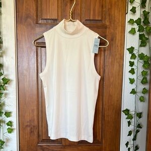 LOFT Ribbed Mock Neck Sleeveless Tank Top in Ivory | LP